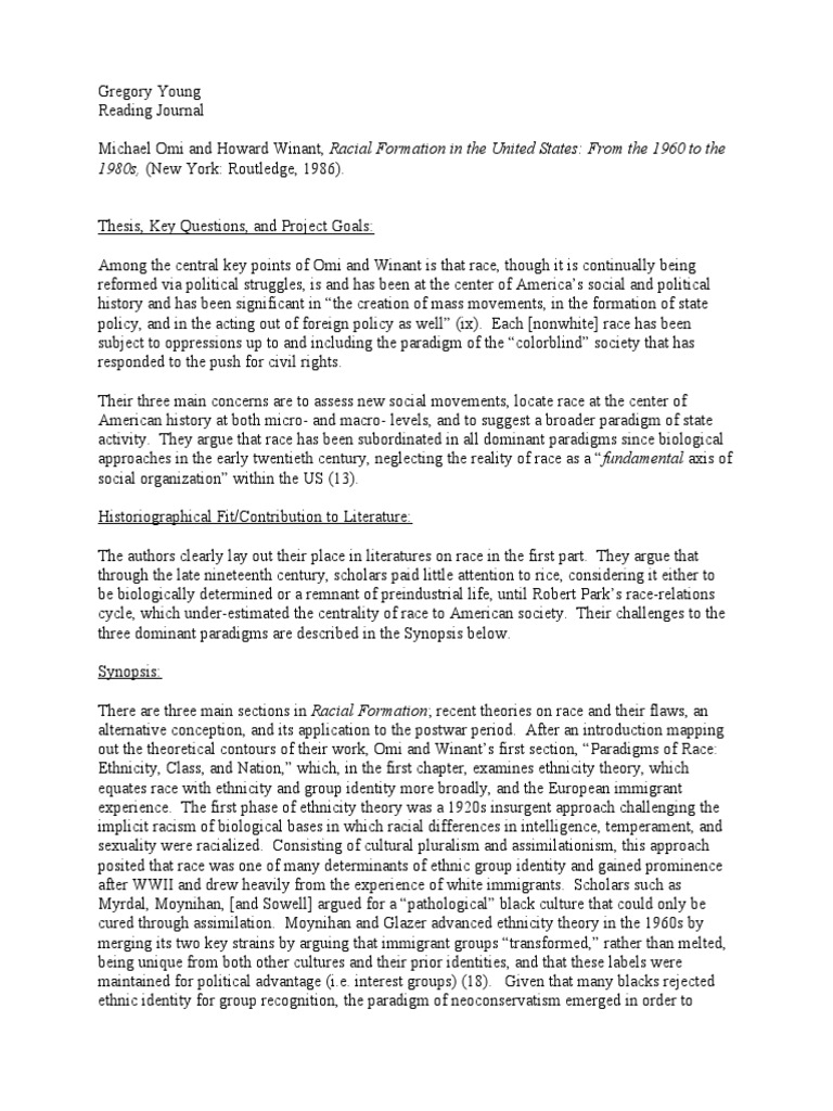 Omi and Winant's Book "Racial Formation in The United States - My ...