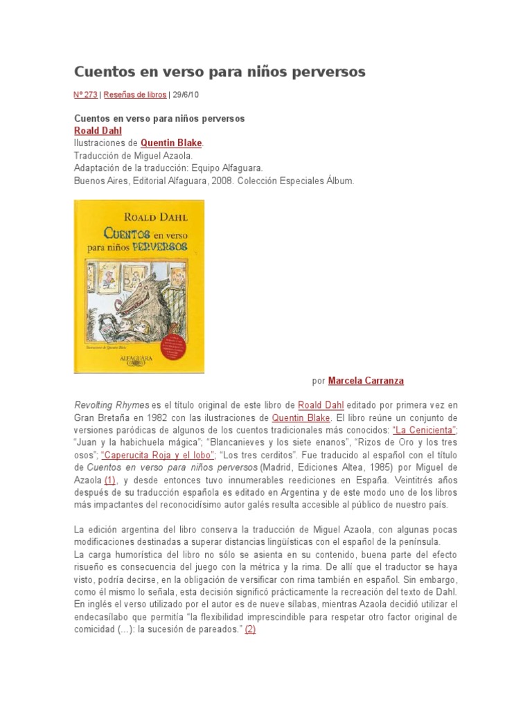 Cuentos en Verso para Niños Perversos | PDF | Literatura infantil |  Traducciones