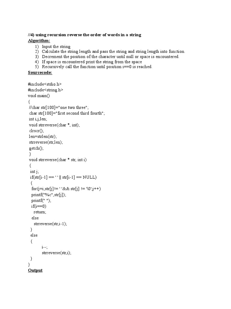 4) Using Recursion Reverse The Order of Words in A String Algorithm | PDF
