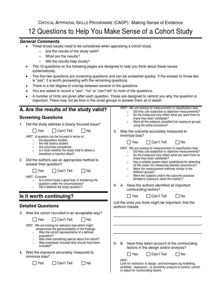 UM CASP Cohort Assessment Tool PDF PDF Cohort Study Confounding