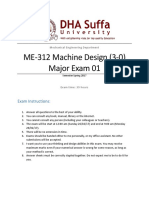 ME-312 Machine Design (3-0) Major Exam 01