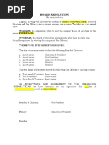 BOARD RESOLUTION Election of Officers Sample