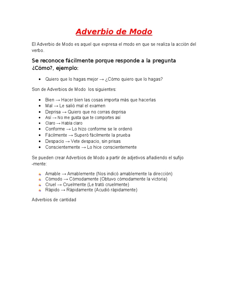 Adverbio de Modo | PDF