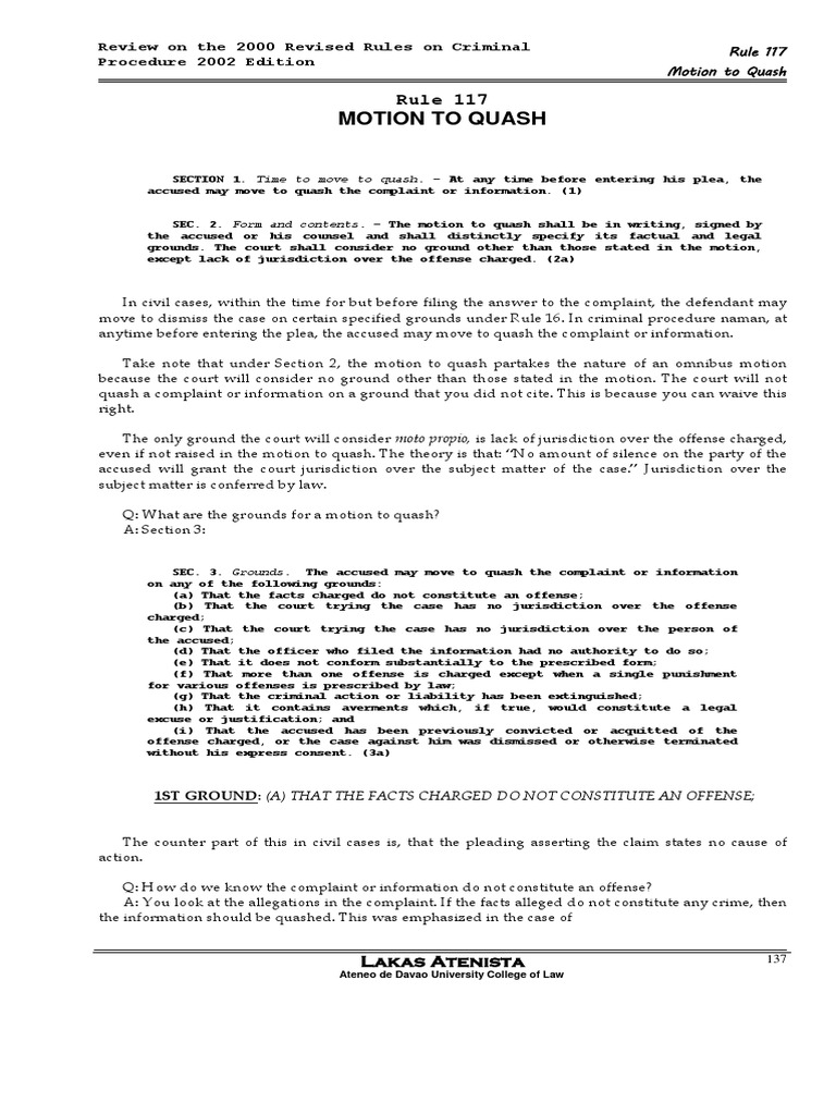 Rule 17 Motion To Quash  Double Jeopardy  Acquittal