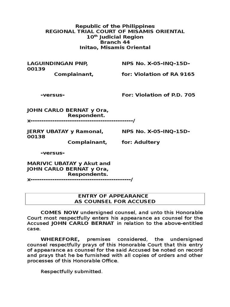 Entry of Appearance Sample PDF