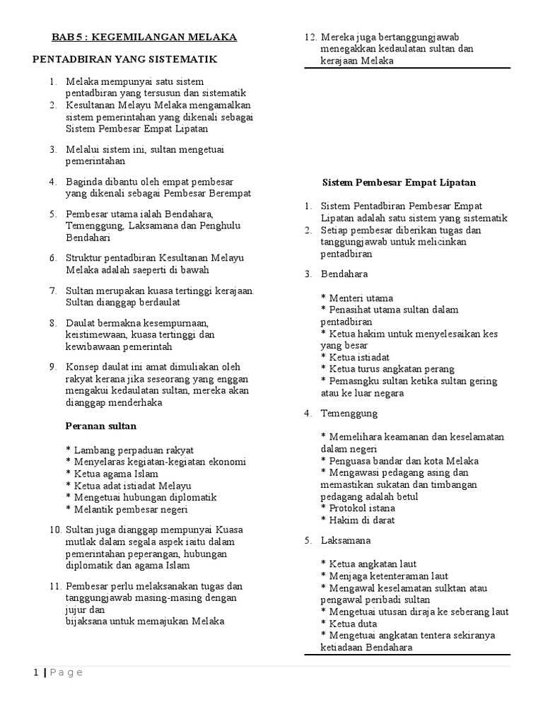 Nota Bab 5 Kegemilangan Melaka Pdf