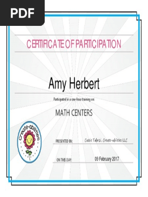 Certificate of Completion Math Centers