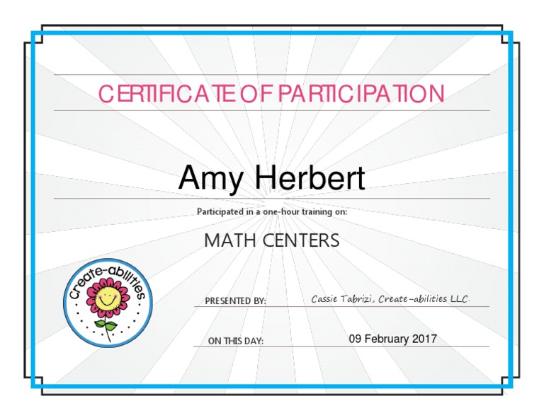 Certificate of Completion Math Centers | PDF
