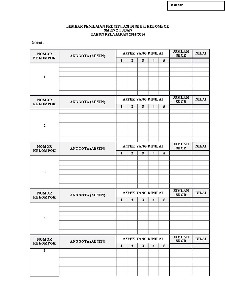 Lembar Penilaian Presentasi Diskusi Kelompok
