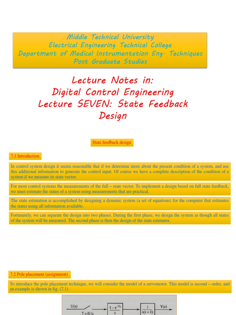 Lecture Notes In: Digital Control Engineering Lecture SEVEN: State ...