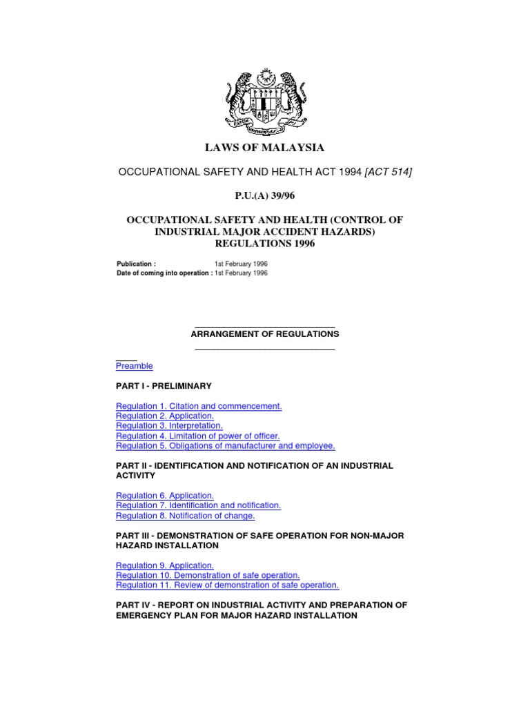 Occupational Safety And Health Employers Safety And Health General Policy Statements Exception Regulations 1995