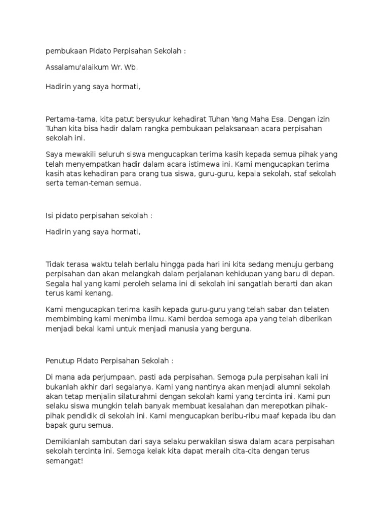 Pidato Perpisahan Sekolah