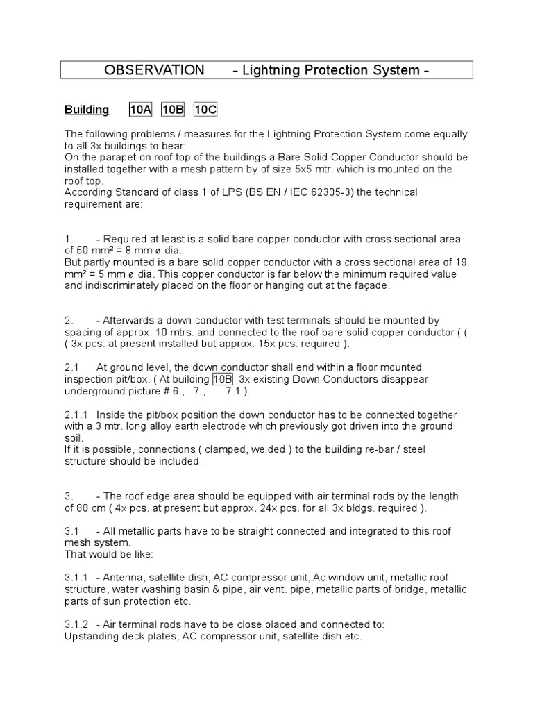 Observation - Lightning Protection System - : Building 10A 10B 10C | PDF