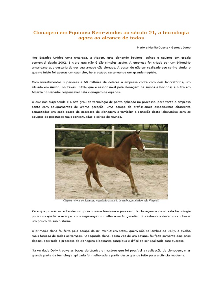 Clonagem em Equinos | PDF | Clonagem | Cavalos