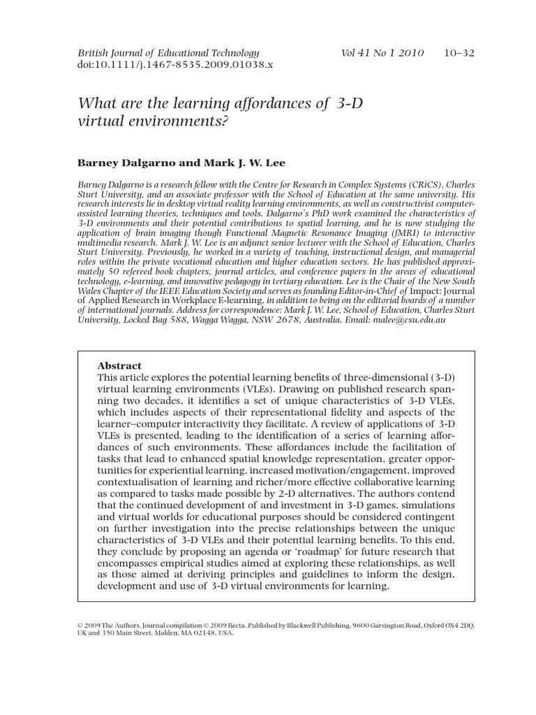 What Are The Learning Affordances of 3-D Virtual Environments? | PDF ...