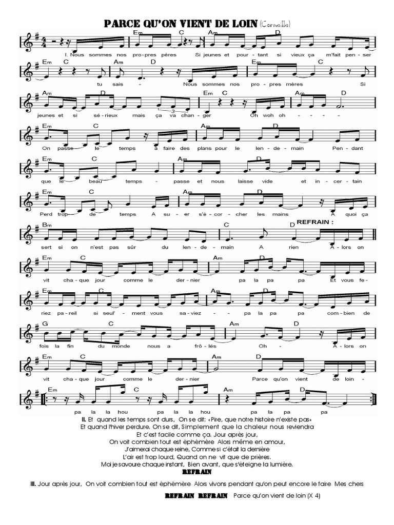 Corneille Parcequ On Viens De Loin Partition Piano