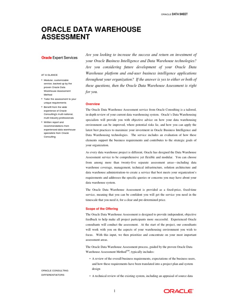Data Warehouse Assessment | PDF | Data Warehouse | Project Management