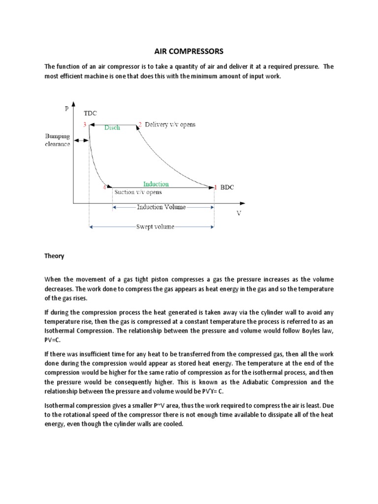 Air Compressors Notes PDF Gas Compressor Cylinder (Engine)