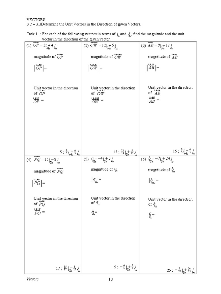 Unit Vectors and Magnitudes Calculation | PDF | Norm (Mathematics ...