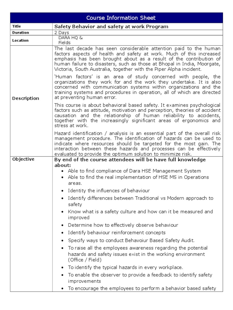 Safety Behavior and Safety at Work Program Dara | PDF | Safety | Human ...