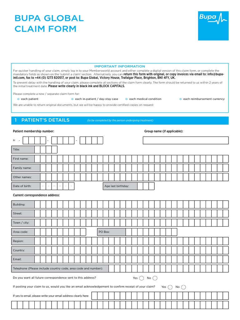 Bupa Global Reimbursement Form Confidentiality Payments