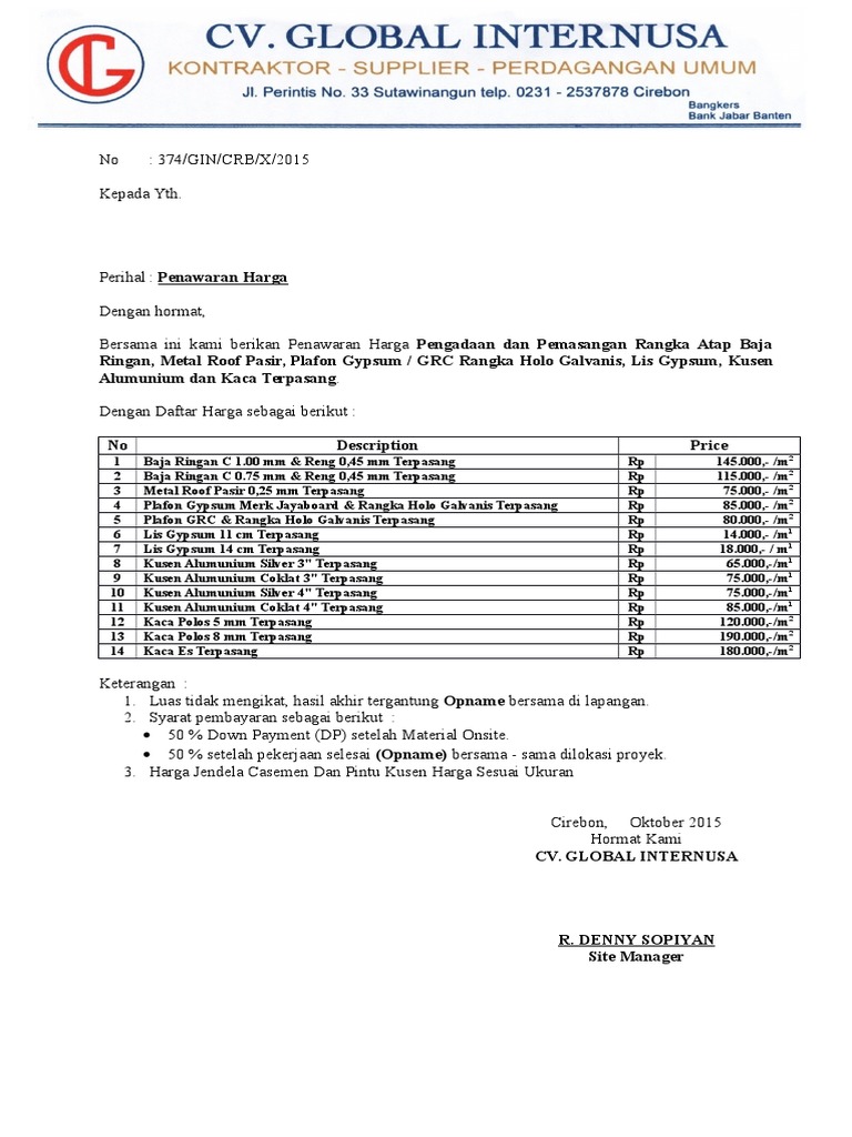 Contoh Surat Kerja Ringan