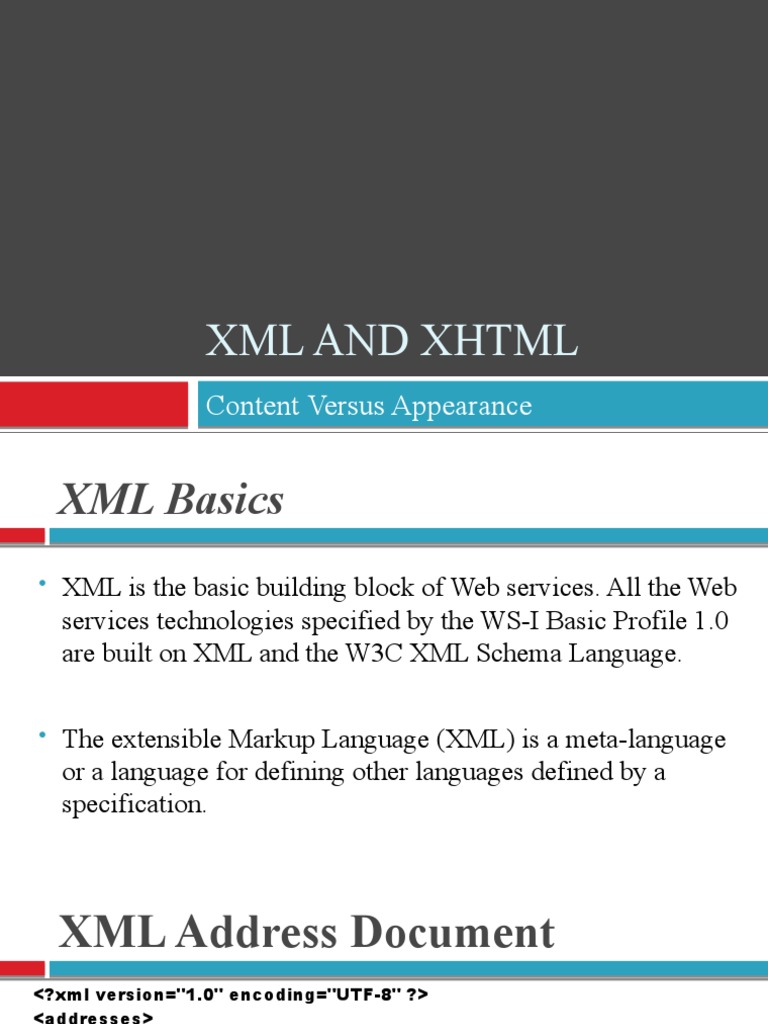 XML and XHTML Content Versus Appearance | PDF | Xml Schema | Html