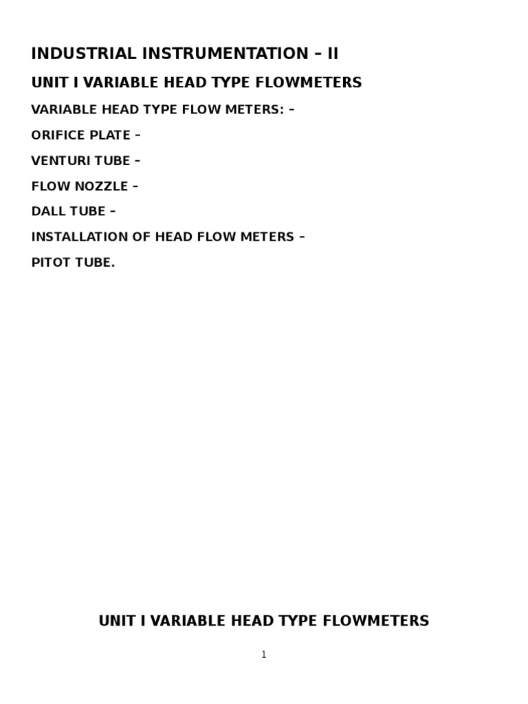 Types of Variable Head Flow Meters | PDF | Flow Measurement | Reynolds ...