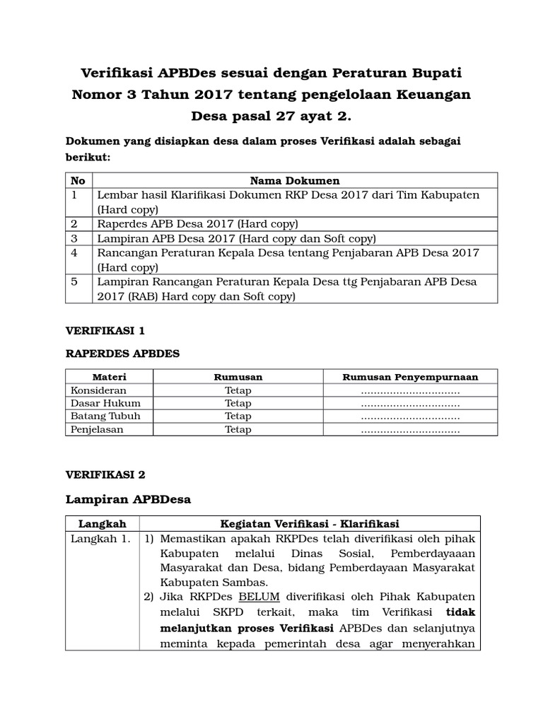 Panduan Verifikasi Tim Kecamatan (APBDesa)