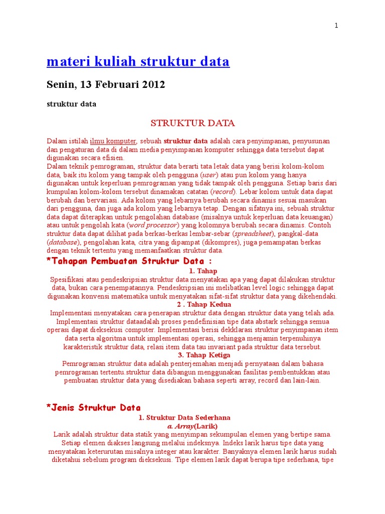 Pengenalan Struktur Data dalam Komputer | PDF | Metode & Bahan Ajar ...