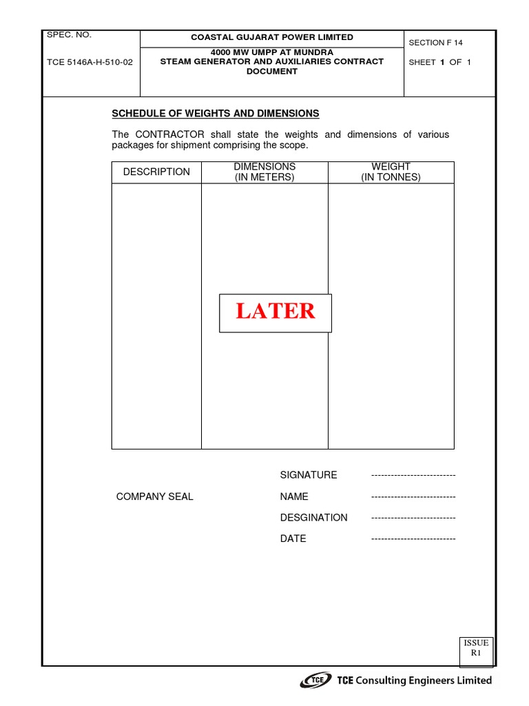 f14 Schedule of Weights and Dimensions | PDF | Technology & Engineering