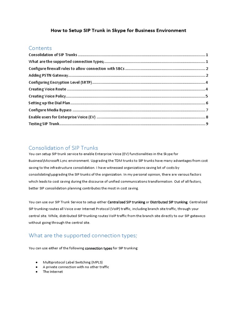 SIP Trunk Setup for Skype for Business | PDF | Session Initiation ...