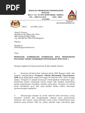 Surat Memohon Bantuan Kewangan Daripada Pibg Pdf