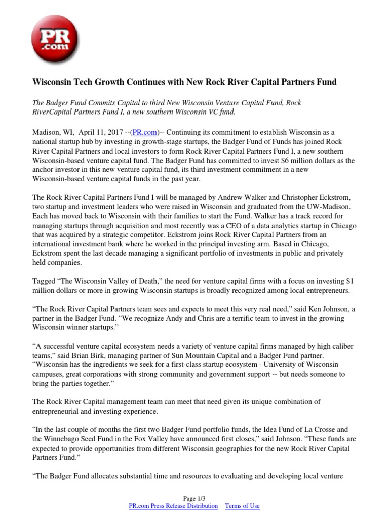 Wisconsin Tech Growth Continues with New Rock River Capital Partners Fund - Venture Capital - Startup Company - 웹
