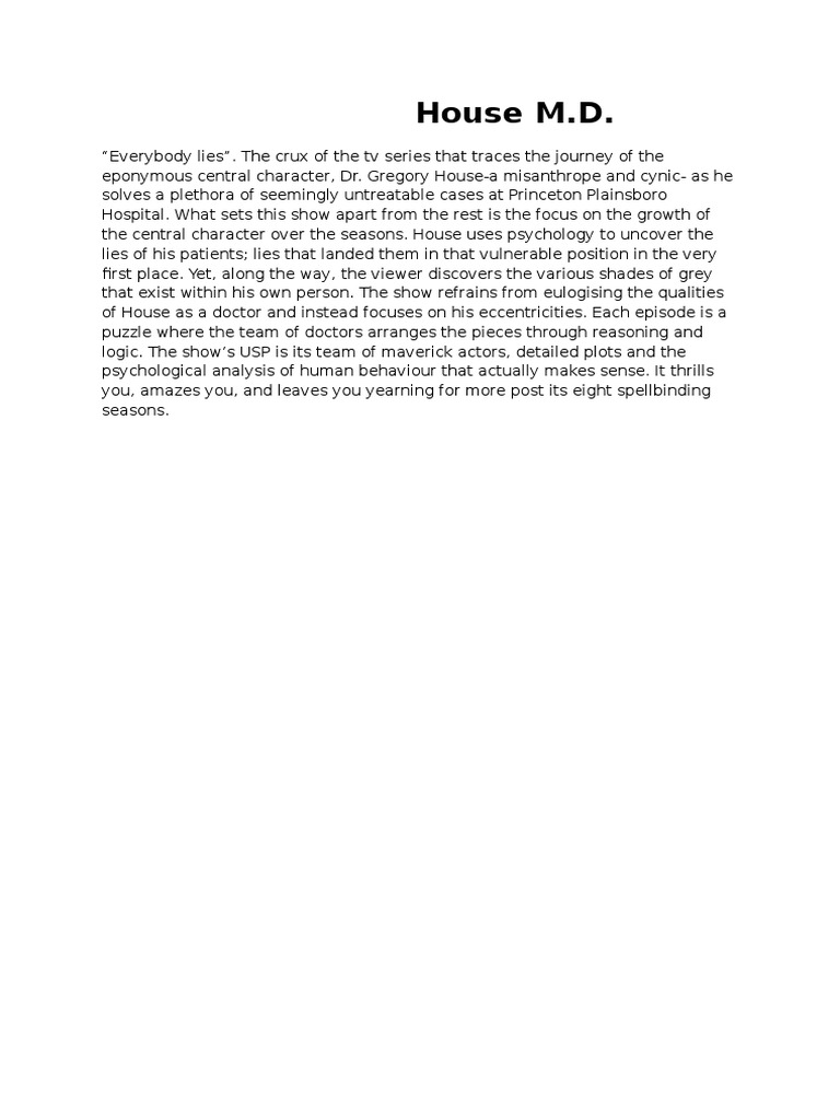House M.D.: Character Growth & Psychology | PDF