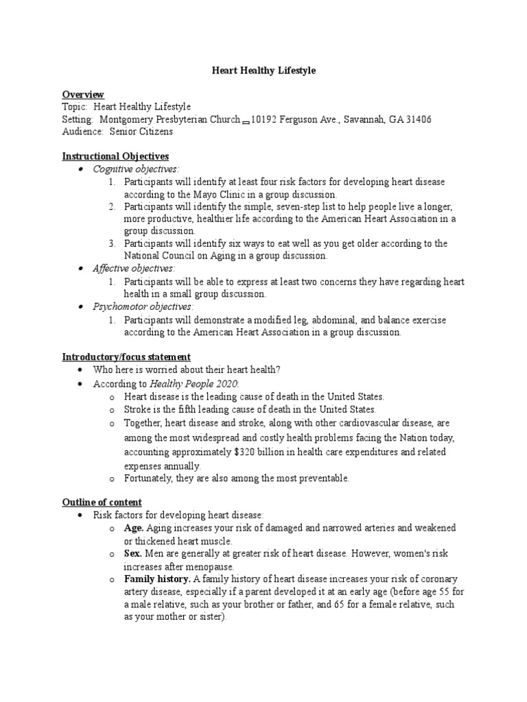 Heart Healthy Lifestyle Lesson Plan For 2817 Pdf Cardiovascular
