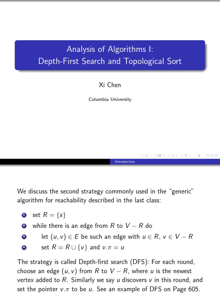 Analysis of Algorithms I: Depth-First Search and Topological Sort | PDF ...