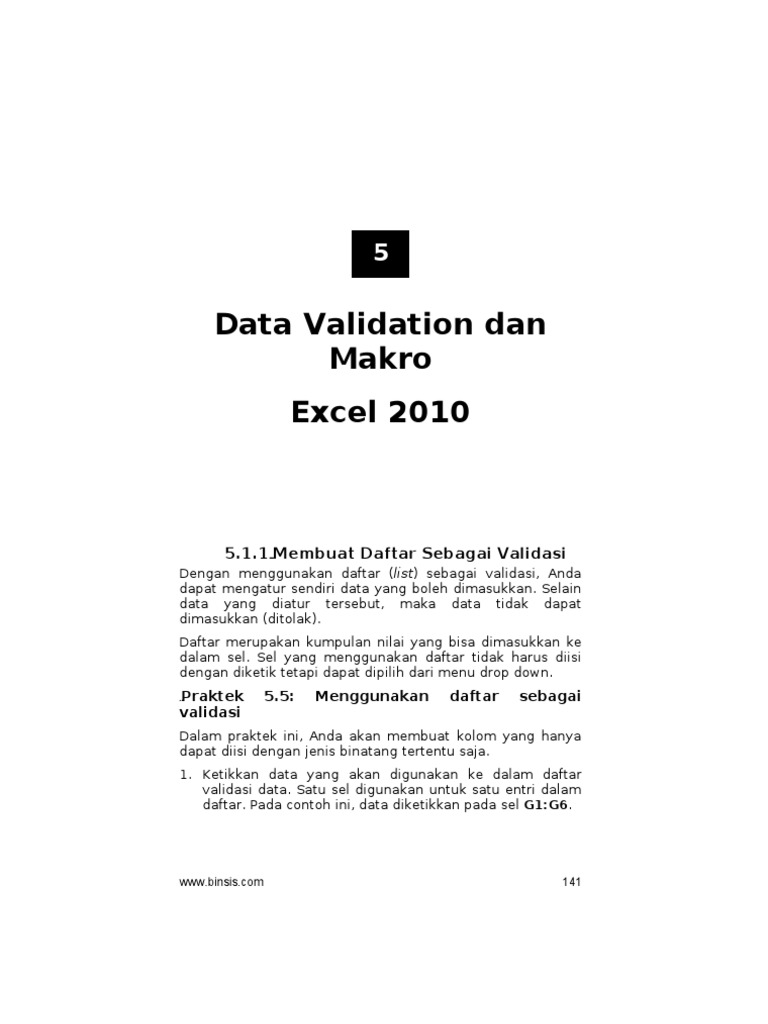 Excel 2010: Makro Dan Data Validation | PDF | Komputer
