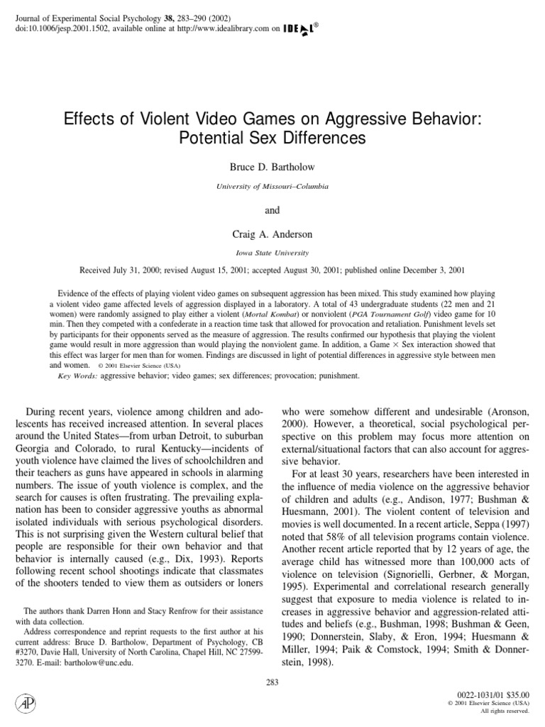 Effects of Violent Video Games On Aggressive Behavior: Potential Sex ...