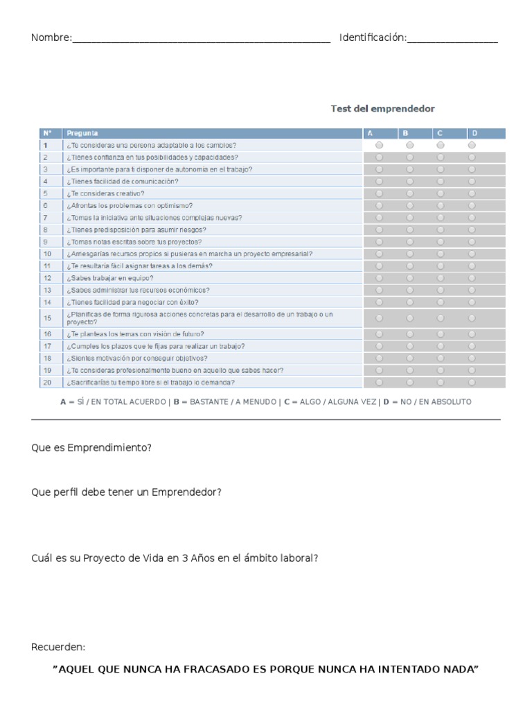 Test de Emprendedor | PDF | Crecimiento personal y profesional | Negocios