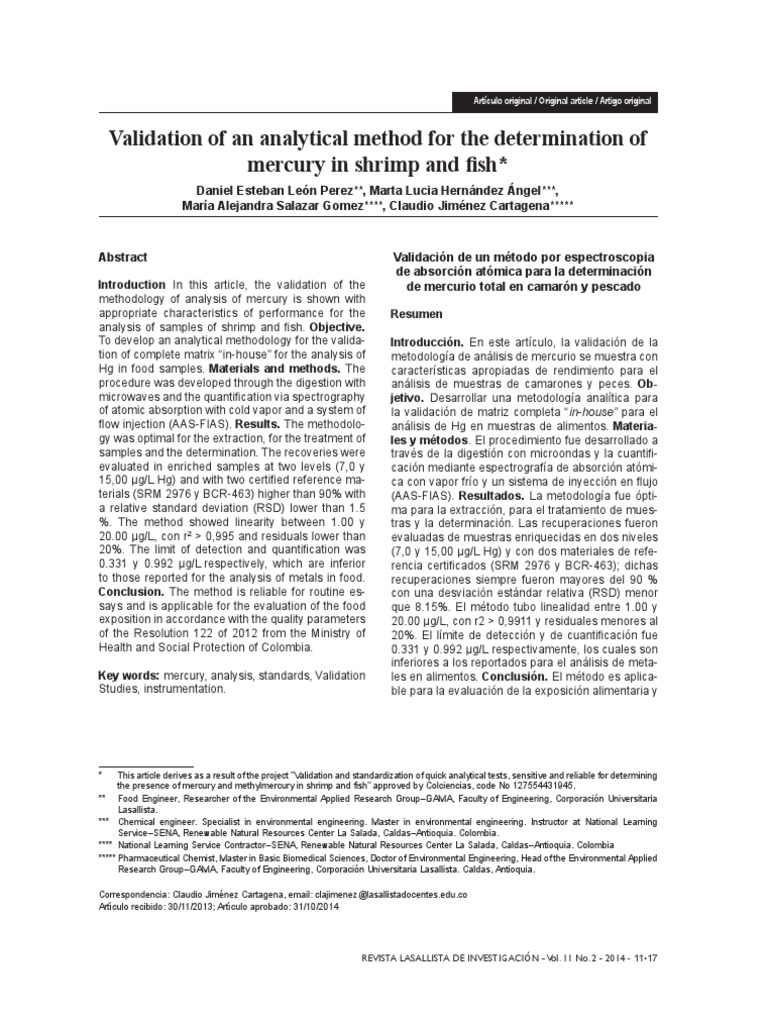 Validation of An Analytical Method For The Determination of | PDF ...