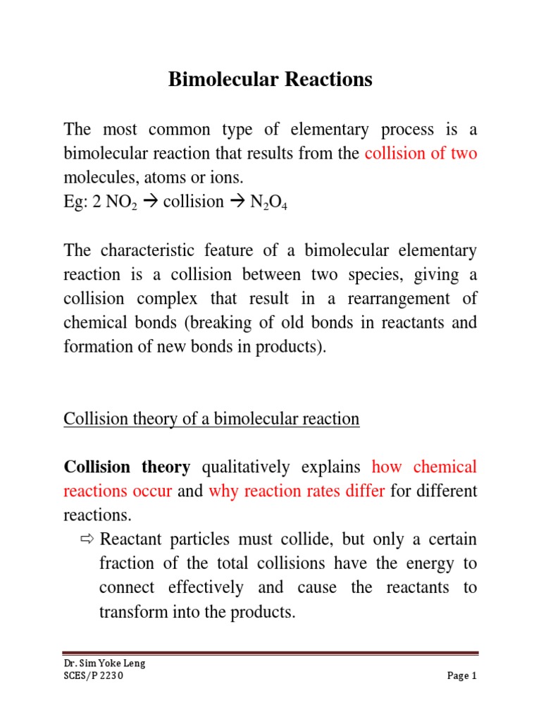 Topic 7a Bimolecular Reactions PDF Chemical Engineering