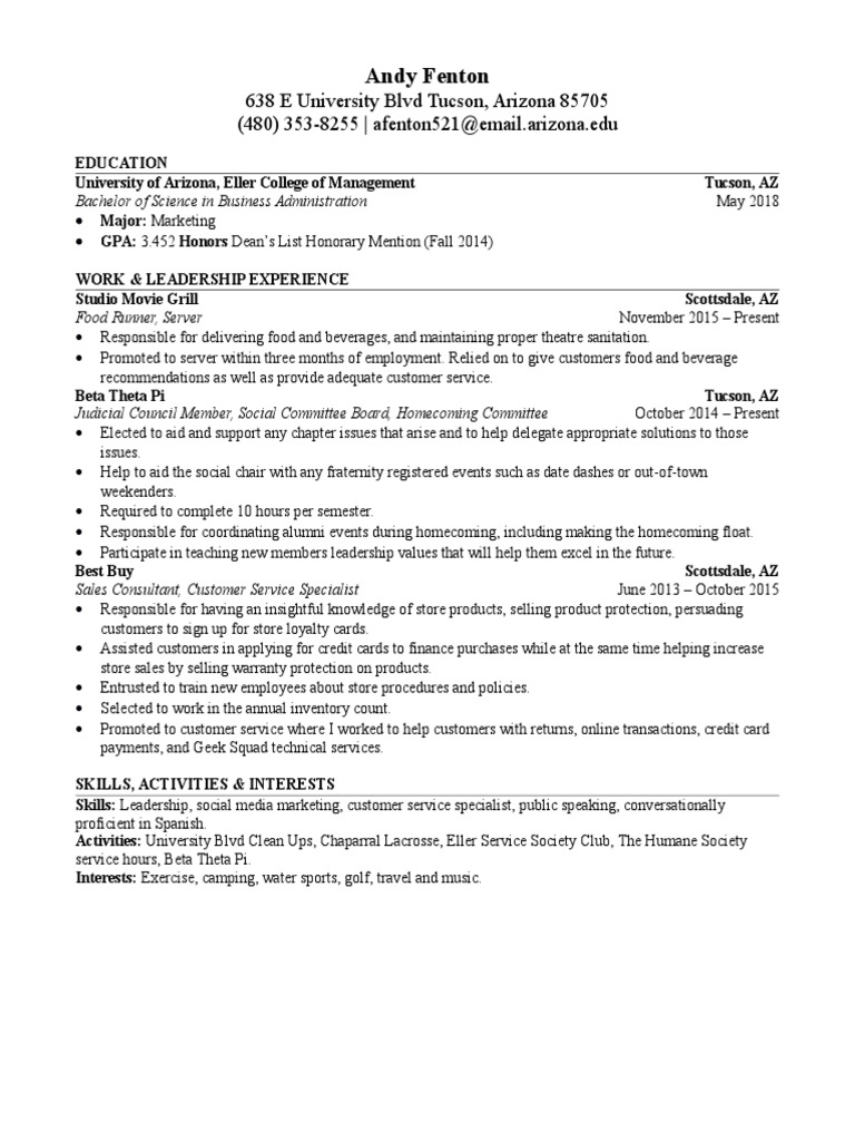 Eller Revised Resume PDF Sales Credit Card