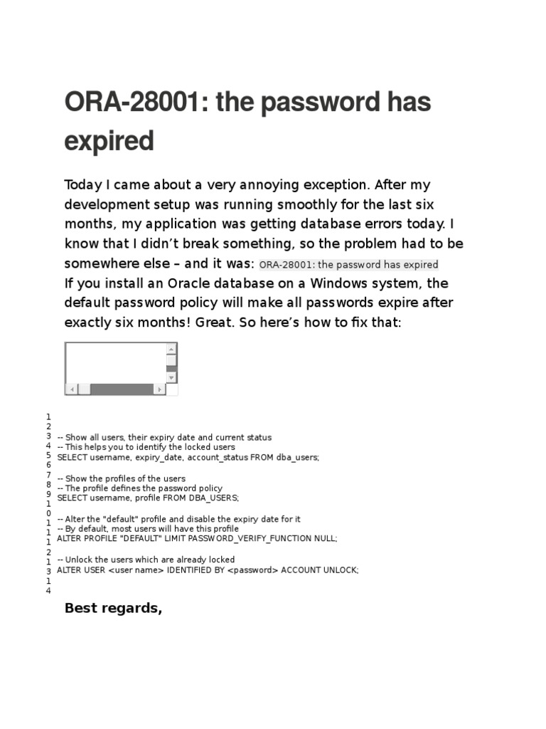 Resolving Oracle Password Expiration Issues | PDF