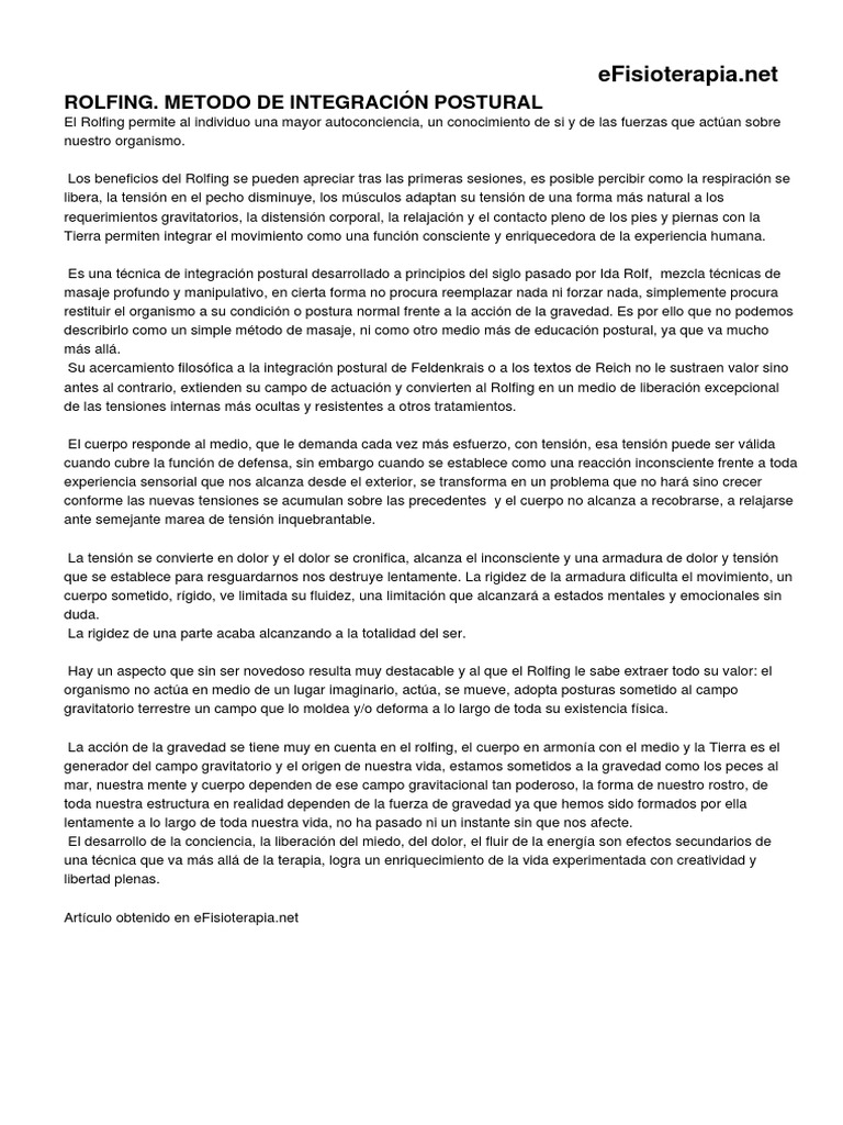 Rolfing: Método de Integración Postural | PDF | Gravedad | Masaje