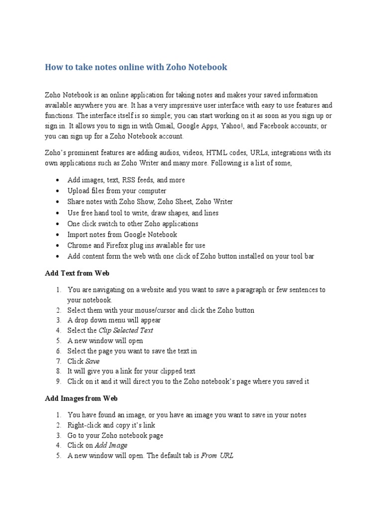 Taking Notes Online with Zoho Notebook | PDF | Hyperlink | World Wide Web