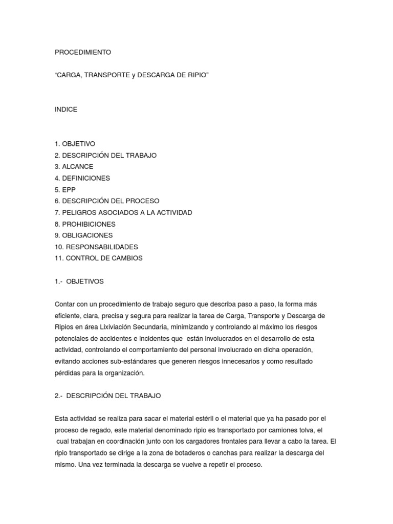 Carga y Descarga Segura de Ripio | PDF | Planificación | Camión
