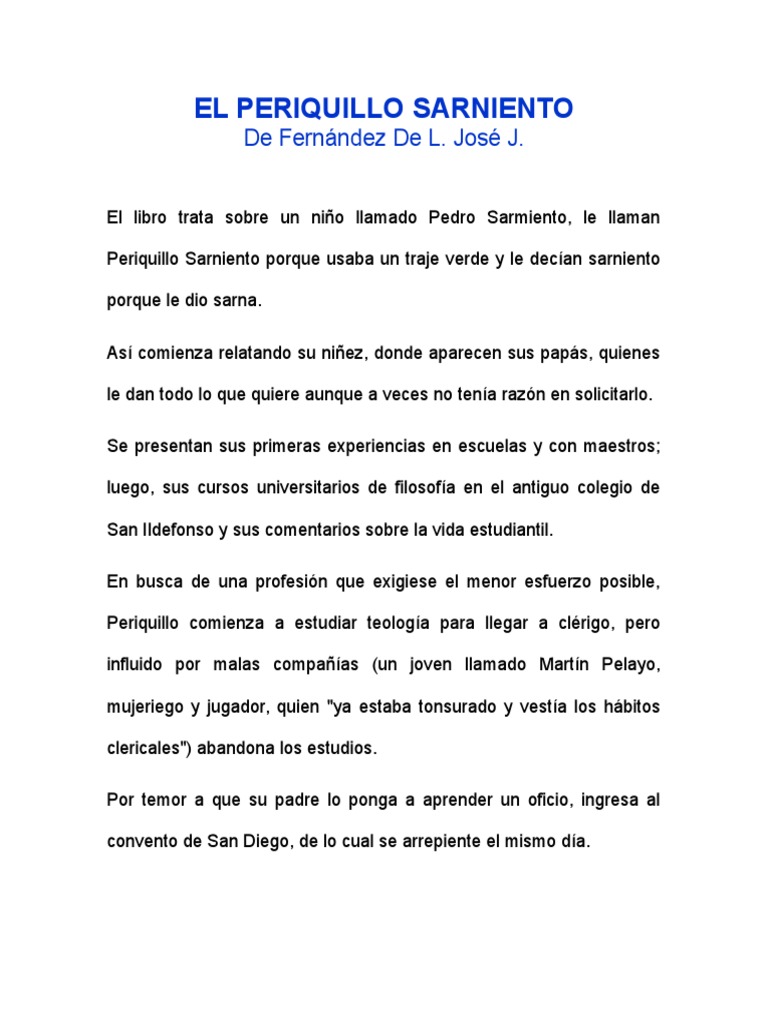 Resumen de El Periquillo Sarniento PDF