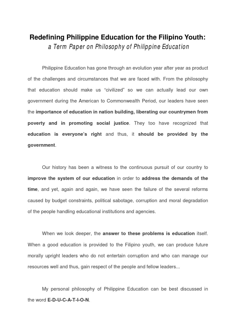 project proposal about education in the philippines