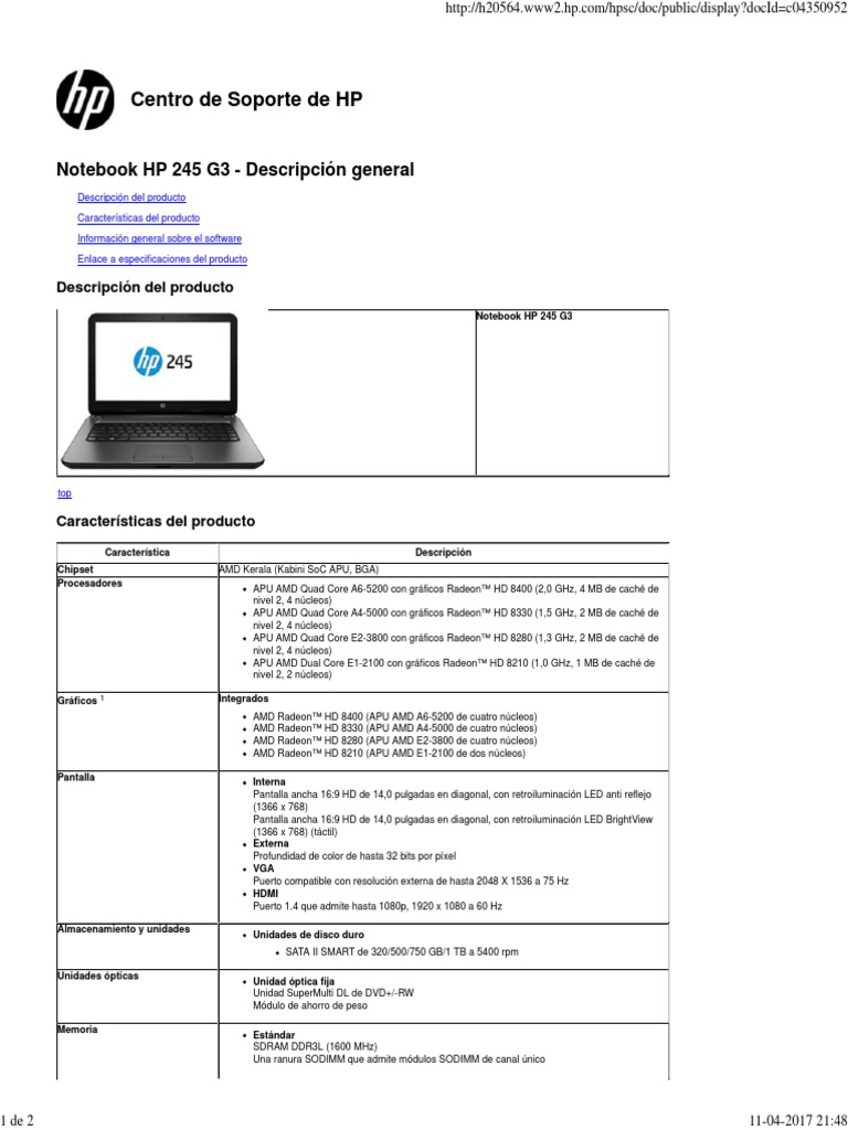 Notebook Hp 245 G3 Descripcion General Pdf Windows 8 Ieee 802 11